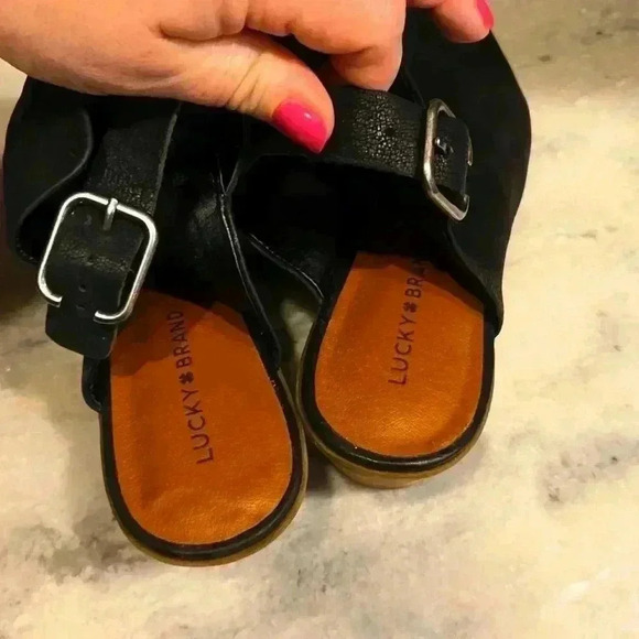 Lucky Brand Womens 9 Jubai Bootie Sandal Black Leather Open Toe - Picture 5 of 9